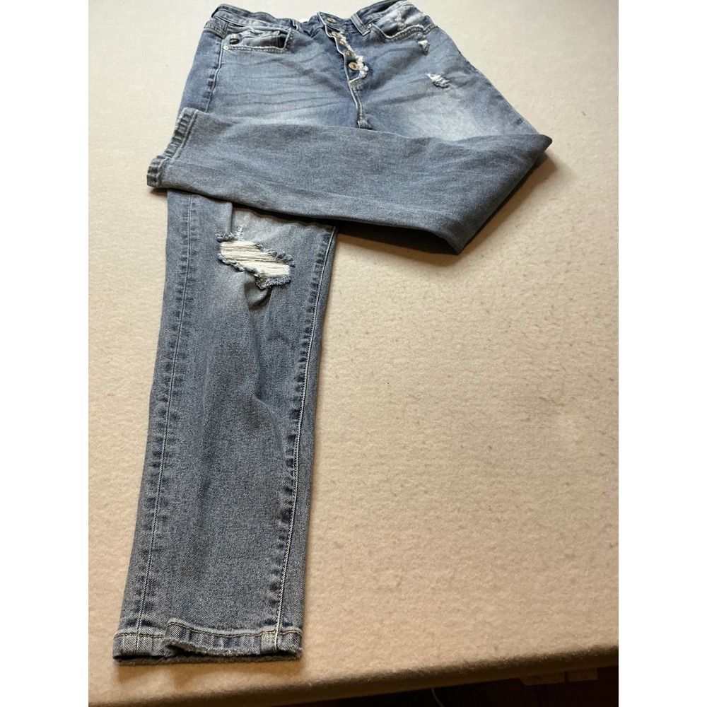 KanCan Distressed High Rise Button Fly Jeans Size 5/26 Slim Medium Wash KC9311M